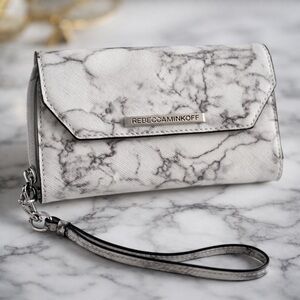 Rebecca Minkoff Marble Print Wristlet Wallet in White and Gray